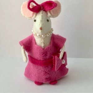 Hot Pink Dress Felt Mouse Art Doll Cake Topper hand-sewn handmade